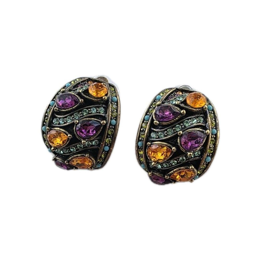HEIDI DAUS Crystal Post Back Earrings New Multi Swarovski Crystals Bronze